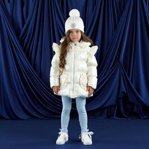 ADEE Girls White Padded Jacket with Frilled Heart Pockets - LILIANA (W251201)