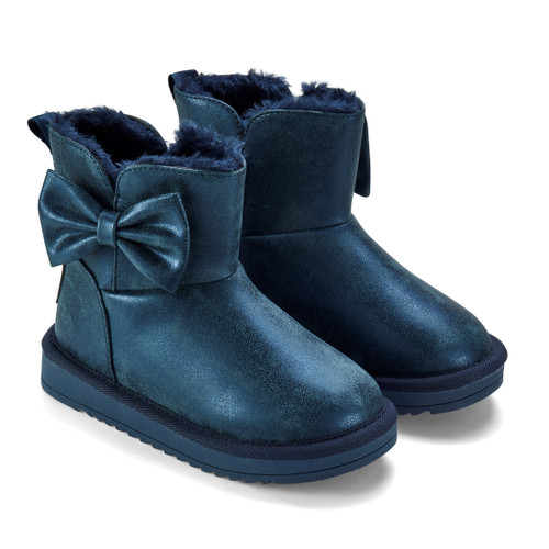 ADEE Girls Navy Faux Suede Boot with Bow Detail - BOWTIFUL (W255104)