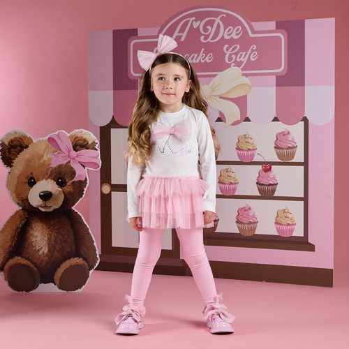ADEE Girls White Top with Pink Bow & Matching Tulle Skirt