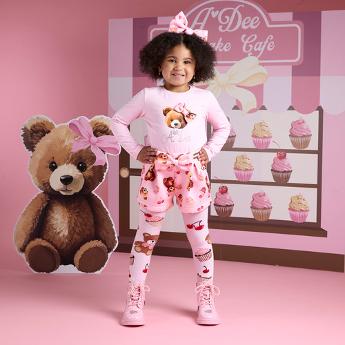 ADEE Girls Pink Bear Top with Matching Bear Printed Shorts - MAYA (W252515)
