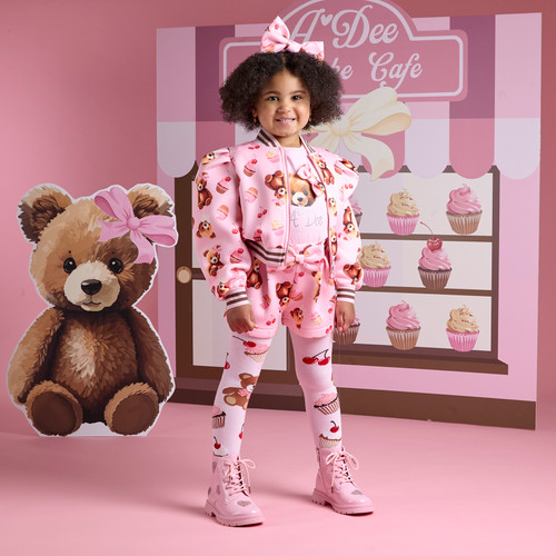 ADEE Girls Pink Bear Printed Bomber Jacket - LISETTE (W252303)