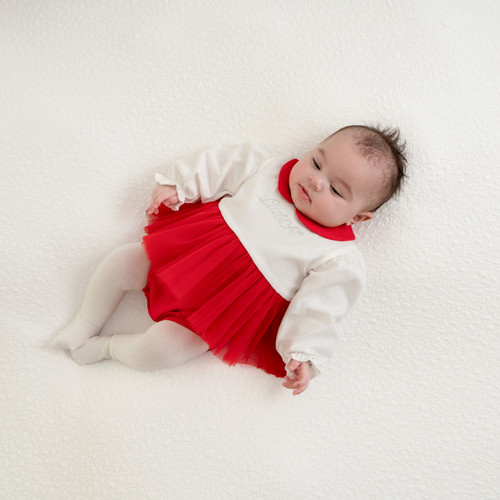 Little A Girls Red/White Romper with Tulle Skirt - KIMBERLY (LA25411)