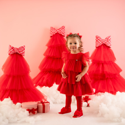 Little A Girls Red Frilled Tulle Dress - KHLOE (LA25408)