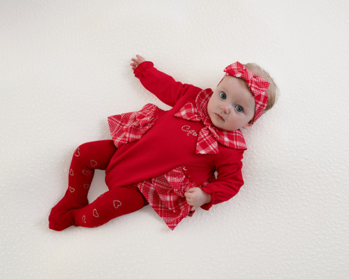Little A Girls Red Romper with Checked Frills & Collar - KACEY (LA25410)