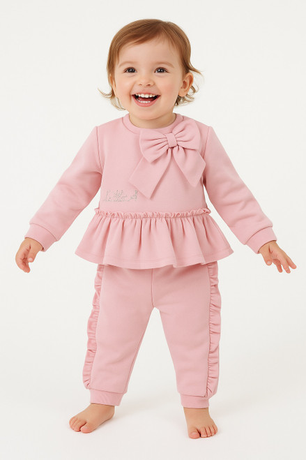 Little A Girls Pink Frilled Tracksuit with Bow - JASMINE (LA25303)