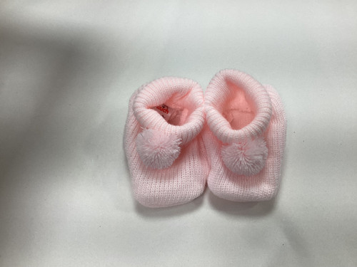 S408 Soft Touch Knitted Booties with Pom Pom
