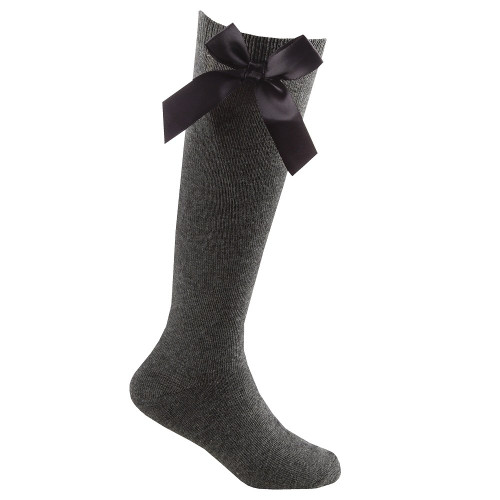 BAY 6 - 43B707 Girls School Knee High Socks with Bow - Grey