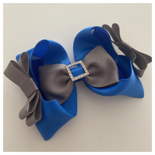 Bow Diva School Hair Bow Grey/Pale Blue