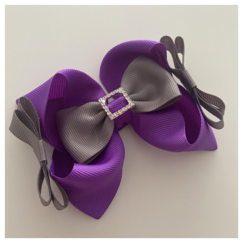 Bow Diva School Hair Bow Grey/Purple