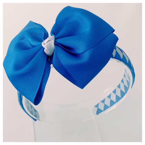Bow Diva School Headband Blue/Grey