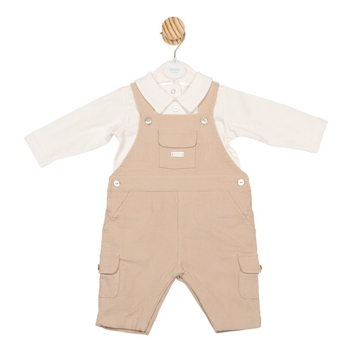 Mintini Boys Ivory/Beige Dungaree Set with Beige Dungarees & Matching Ivory Long Sleeved Top. MB6622