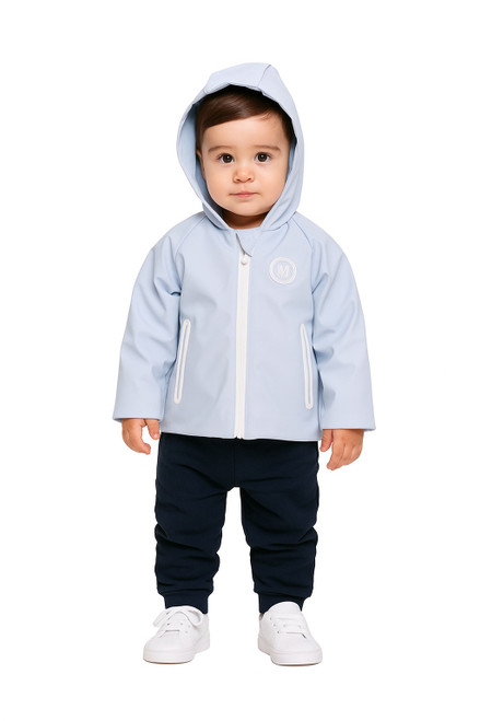 Mintini Boys Blue Shower Resistant Coat with Fleece Lined Body & Hood. MB6511