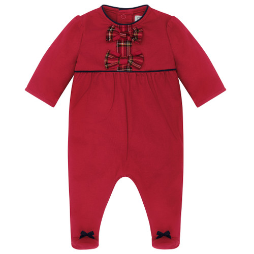 Emile et Rose - Kiki - Baby Girls Red Baby Grow with Double Tartan Bows