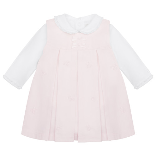 Emile et Rose - Kendall - Baby Girls Pink Pinny with Embroidered Hearts and Vest