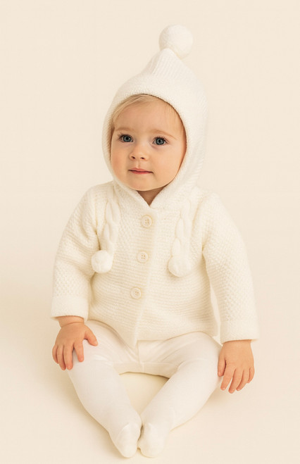 Sardon 025VE-307 Knitted Hooded Jacket - White