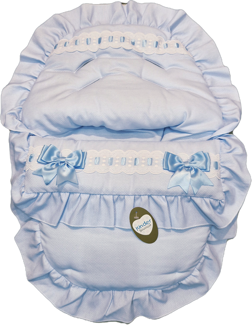 Kinder 0988 Polycotton Waffle Ribbon Slot Car Seat Cosy - Blue/Blue