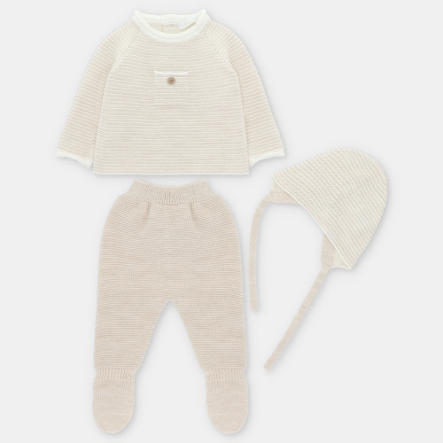 Martin Aranda 004-10275 Knitted Trouser Set with Hat - Beige