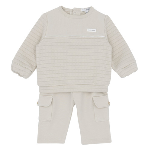 Blues Baby BB2225 Boys Beige Crew Neck Sweatshirt and Trouser Set