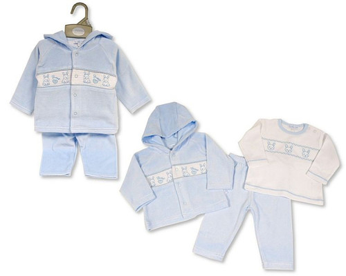 My Little Chick Baby Boys 3 pcs Set with Smocking and Hood - Sweet Bunny - 394