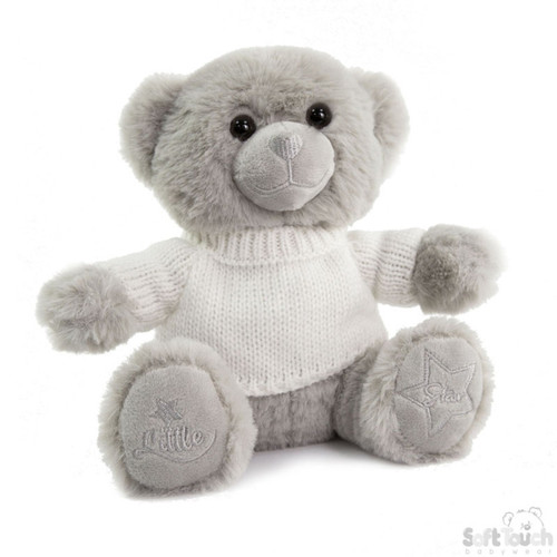 Soft Touch TB320 20cm Teddy Bear with Cream Knitted Jumper - Grey