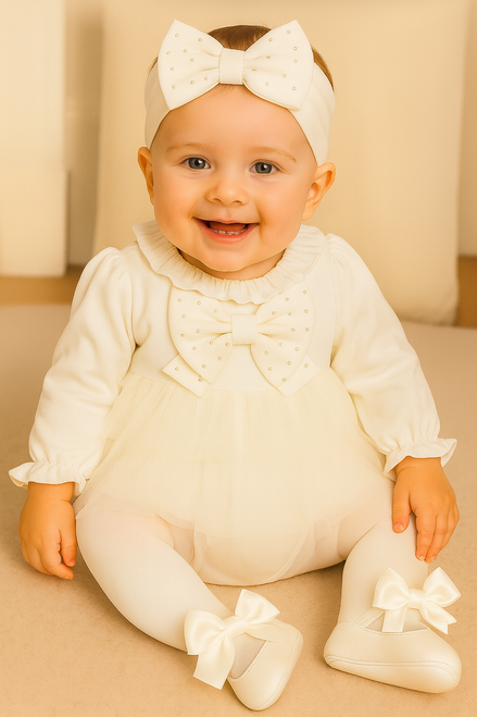 Caramelo Girls Ivory Tulle Twofer Sparkle Romper with Matching Headband 0315245