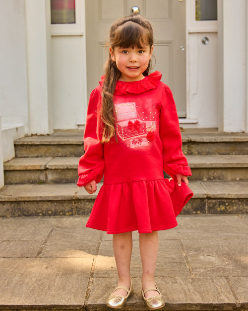 Caramelo Girls Red Sweater Dress with Diamante & Pearl Jewellery Box Design 3421118