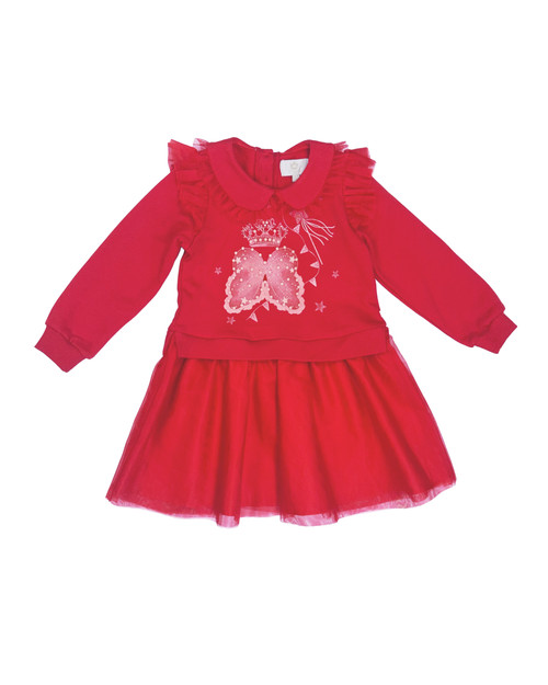 Caramelo Girls Red Sweater Dress with Diamante & Pearl Crown, Wand & Bow Design 3421110