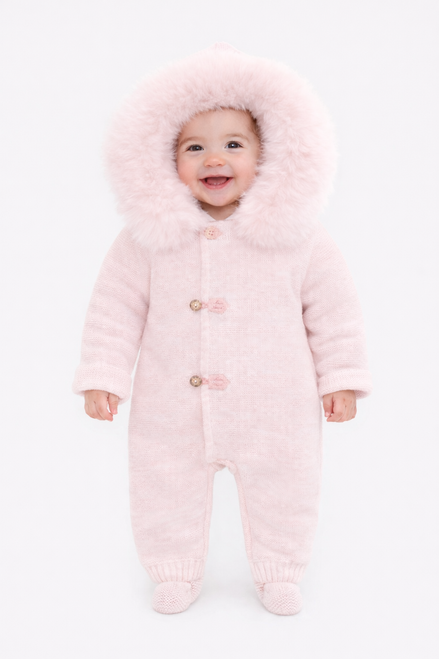Martin Aranda 028-12275 Knitted Faux Fur Hooded Pram Suit - Pink