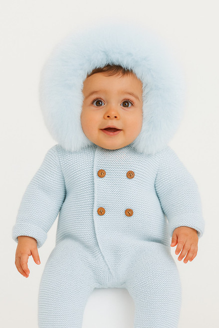 Martin Aranda 028-10275 Knitted Faux Fur Hooded Pram Suit - Blue