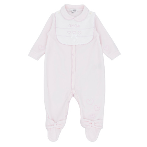 Blues Baby BB2071 Girls Pink Velour All in One with Detachable Bib