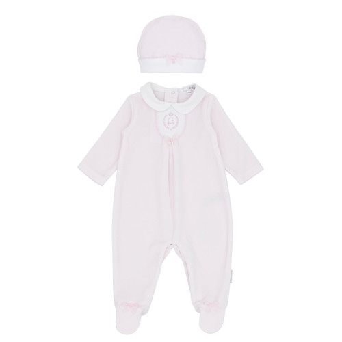 Blues Baby BB2072 Girls Pink Velour All in One with Hat & 'G' Embroidery