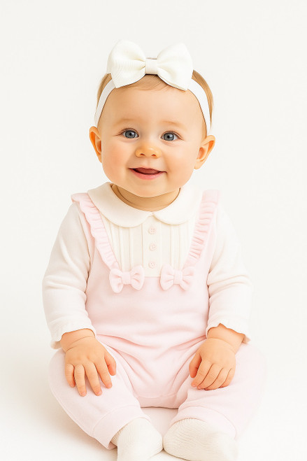 Blues Baby BB2207 Girls Pink Dungaree Set with Button Detail