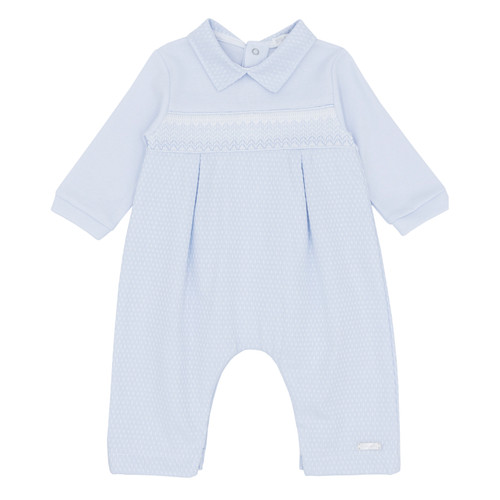 Blues Baby BB2171 Boys Blue Romper with Smocked Detail