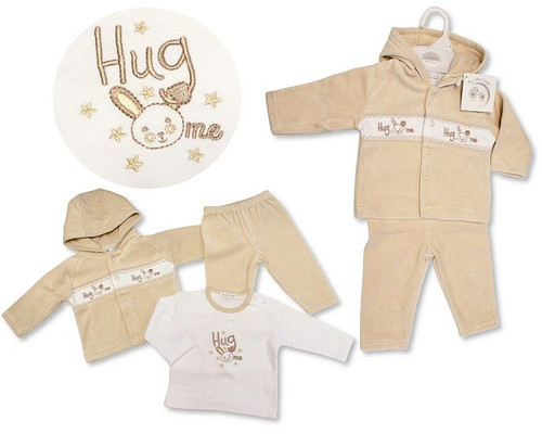 My Little Chick Baby Beige 3 Pcs Set with Smocking and 'Hug Me' Embroidered Detail BW13-413