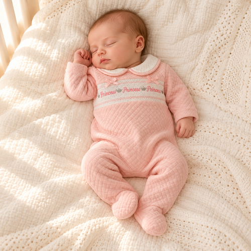 Nursery Time Girls Quilted Sleepsuit with 'Princess' Embroidered Details PB 20-2493P
