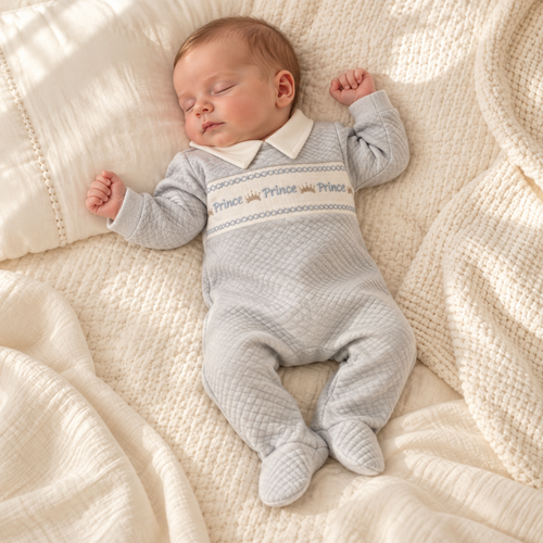 Nursery Time Boys quilted Sleepsuit with 'Prince' Embroidered Detail BIS 2020-2493S