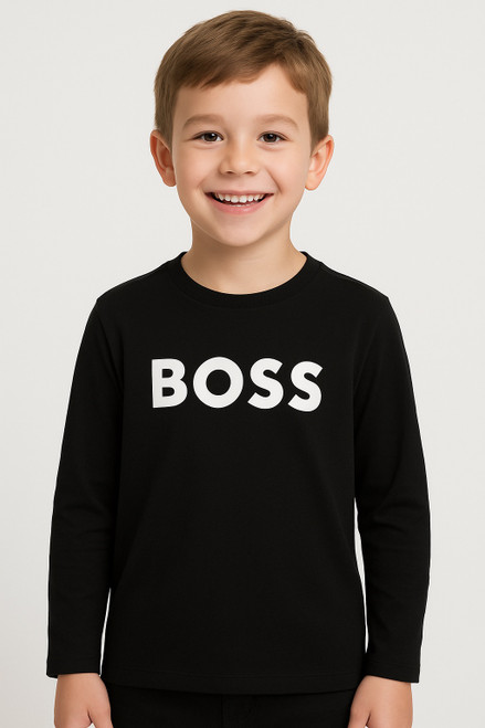 BOSS BOYS BLACK LONG SLEEVE TEE-SHIRT J25P25