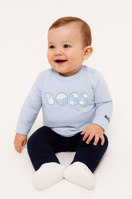 BOSS BOYS PALE BLUE LONG SLEEVE T-SHIRT J52514