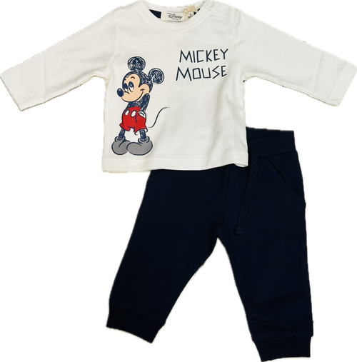 EMC Baby Boys 2 Piece Set with White Mickey Mouse Top & Matching Navy Trousers WS0028/BZ7220
