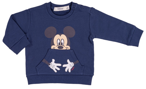 EMC Baby Boys Navy Fleece Lined Mickey Mouse Sweater with Front Pocket WE0018