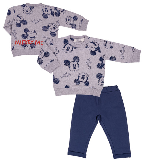 EMC Baby Boys 2 Piece Set with Grey Mickey Mouse Print Top & Matching Navy Joggers WP0070