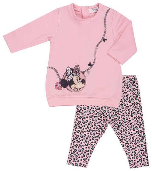 EMC Baby Girls 2 Piece Set with Pink Minnie Mouse Print top & Matching Leopard Print Leggings WP0074