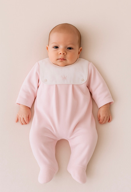 BABY GI GIRLS PINK VELOUR 'LITTLE ROYALS' BABYGROW WITH CROWN DETAIL RY54