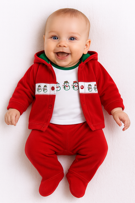 Nursery Time Baby Christmas 3 pcs Set with Smocking and Hood - Snowman BW-13-399  BW-13-399