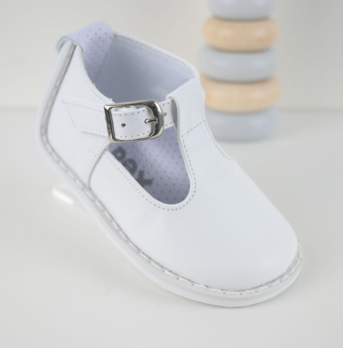 PEX Boys Steph White T-Bar Shoe with Buckle Fastening