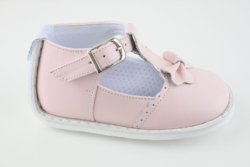 PEX Girls Pink Adriana T-Bar Shoes with Bow Detail & Buckle Fastening