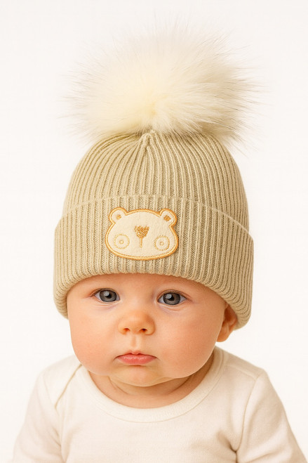 KINDER CT70 SOFT FUR POM TEDDY PULL ON HAT - Newborn