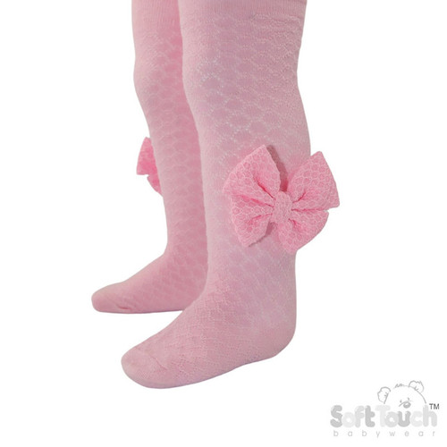 Soft touch pink Dimond tights with bow T128-P