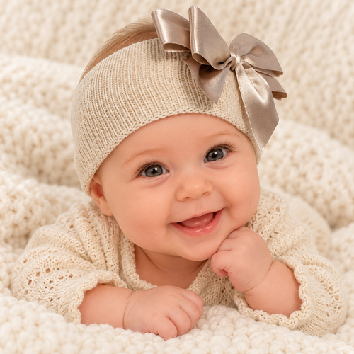 Nursery Time Beige Baby Headband with Satin Bow BW-0503-0626T