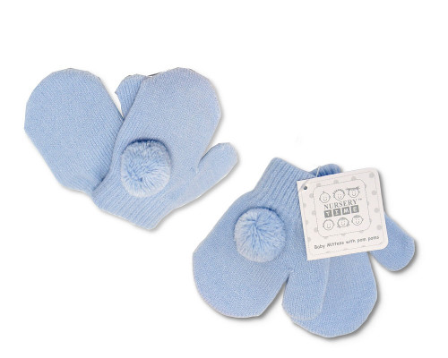 Nursery Time Knitted Blue Mittens with Pom BW-05030464S